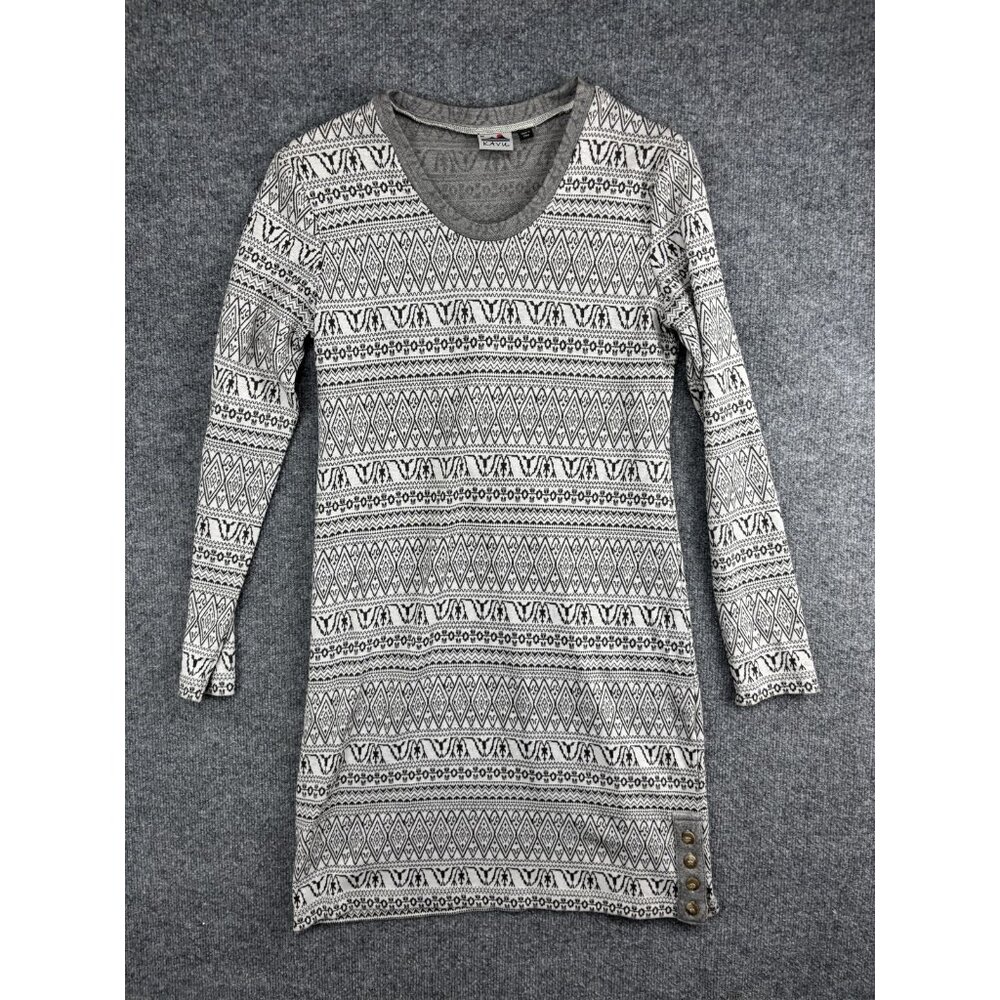 Kavu Tunic Sweater Womens Medium Aztec Print Long Sleeve Button Detail Pullover